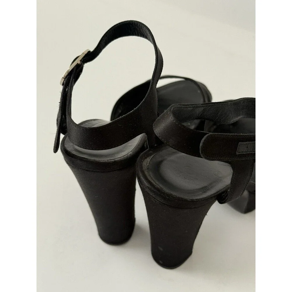 Chanel Black Satin Platform Sandals - Size 39 - With Box